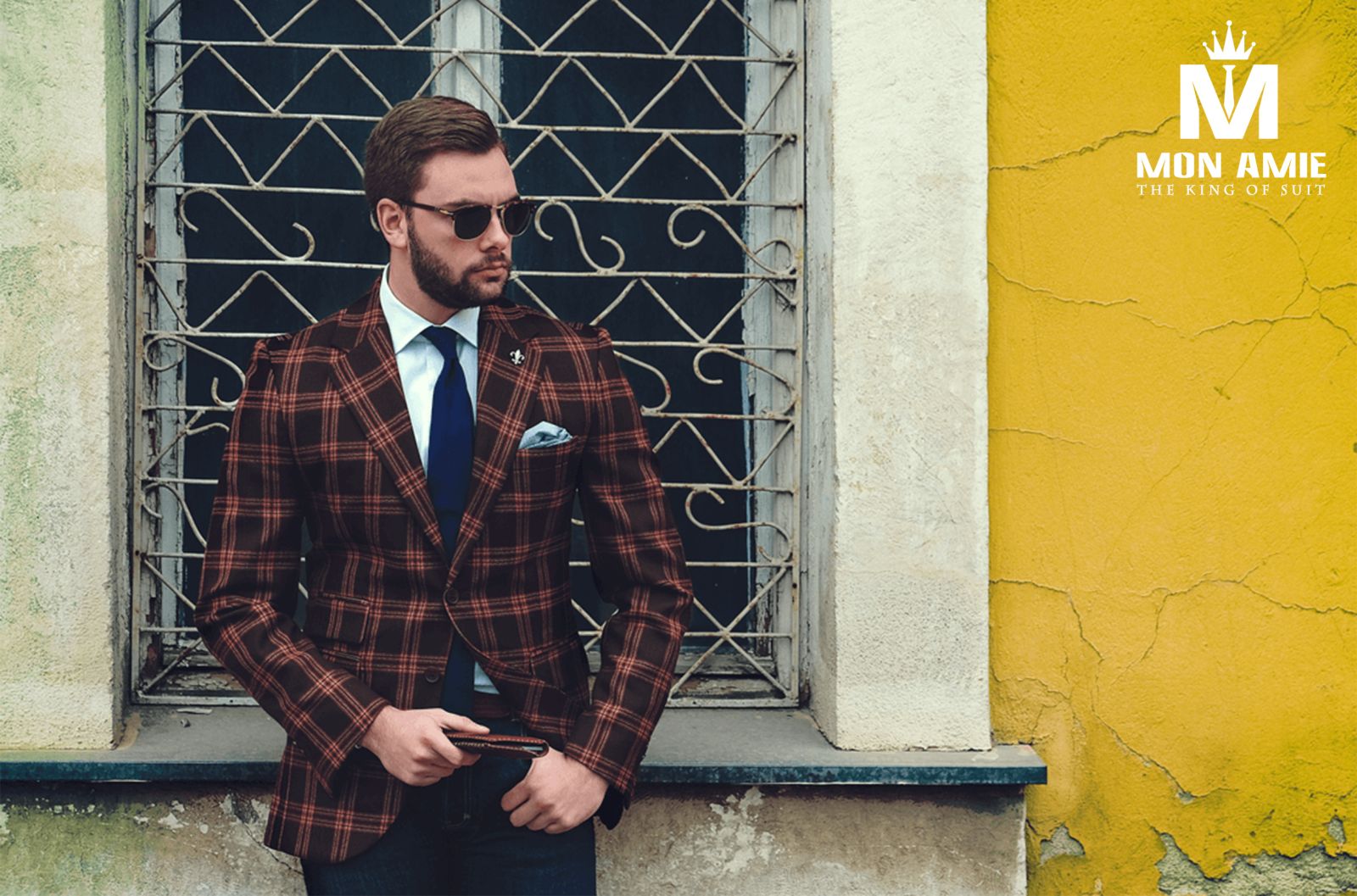 Light Orange Plaid On Dark Brown Blazer